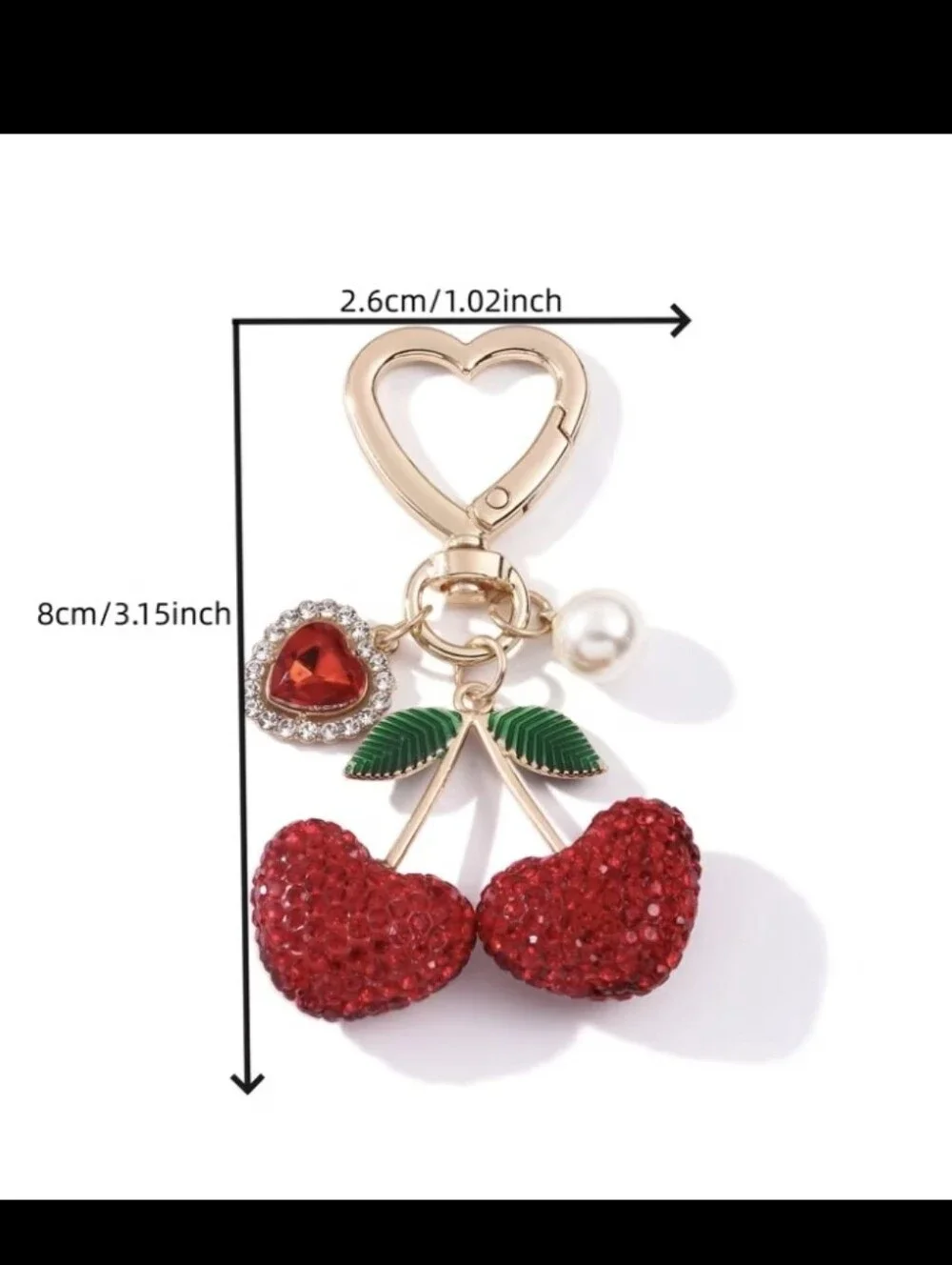 Cherry Heart Bag Charm/ Keychain NEW